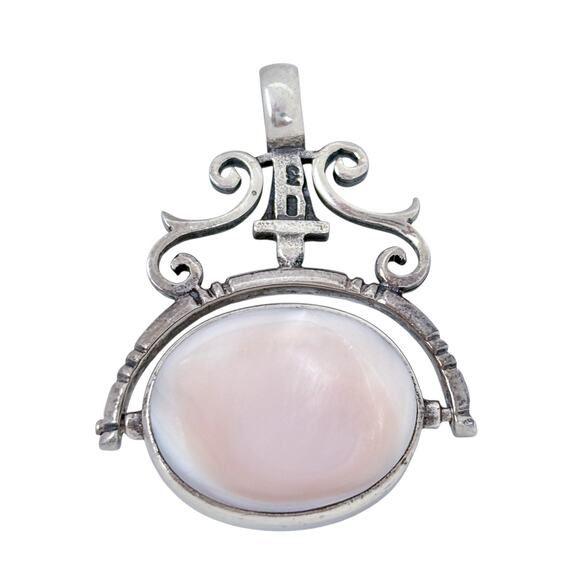 Reversible Oval Pendant | Mother of Pearl Onyx | Vintage Sterling Silver 925 - Picture 3 of 6